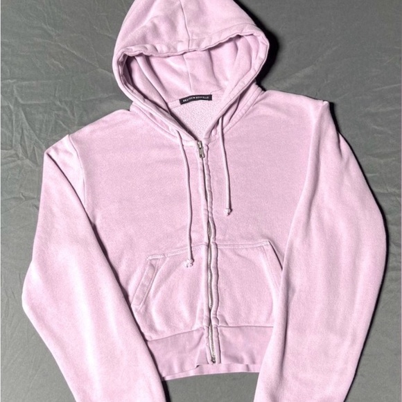 Brandy Melville Pink Cropped Crystal Hoodie - Picture 3 of 4